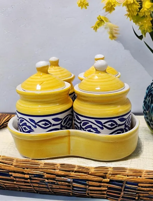 Yellow_And_Blue_Handcrafted_Ceramic_Pickle_Jar_Pack_Of_4