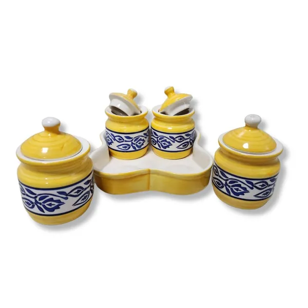 Yellow_And_Blue_Handcrafted_Ceramic_Pickle_Jar_Pack_Of_4