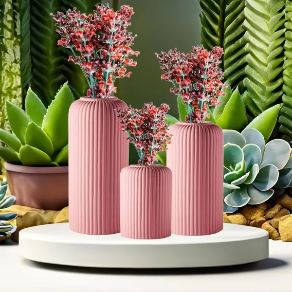 Pink_Handcrafted_Ceramic_Garari_Flower_Vase_Set