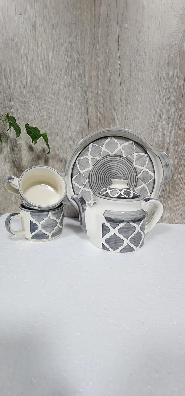 Grey_And_White_Hand_Painted_Ceramic_Tea_Kettle_Set_4_Pcs