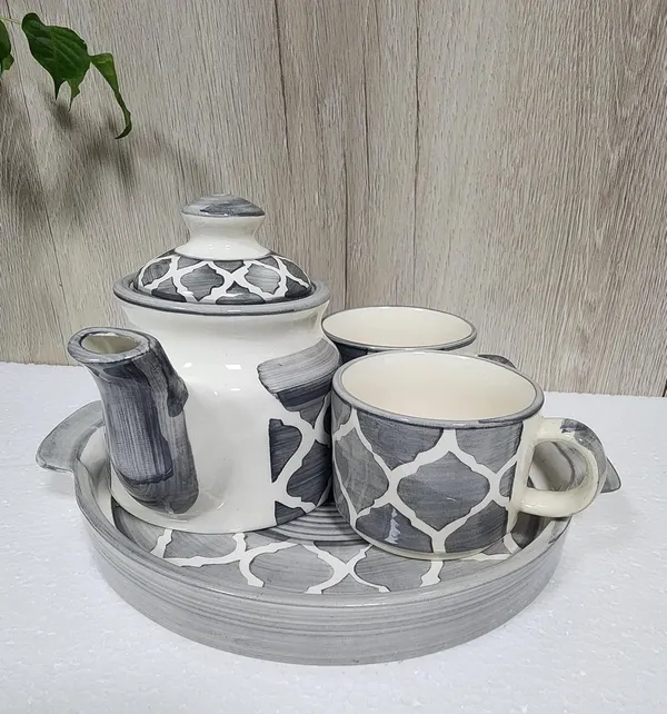 Grey_And_White_Hand_Painted_Ceramic_Tea_Kettle_Set_4_Pcs
