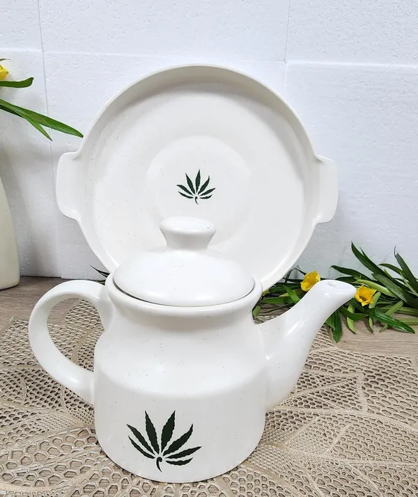 White_And_Green_Hand_Painted_Ceramic_Tea_Kettle_Set_6_Piece