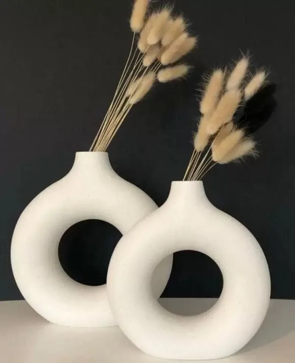 White_Donut_Shaped_Ceramic_Flower_Vase_Set_Of_2