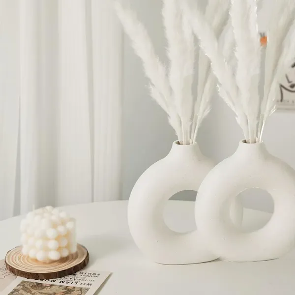 White_Donut_Shaped_Ceramic_Flower_Vase_Set_Of_2