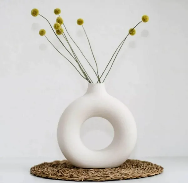 White_Donut_Shaped_Ceramic_Flower_Vase