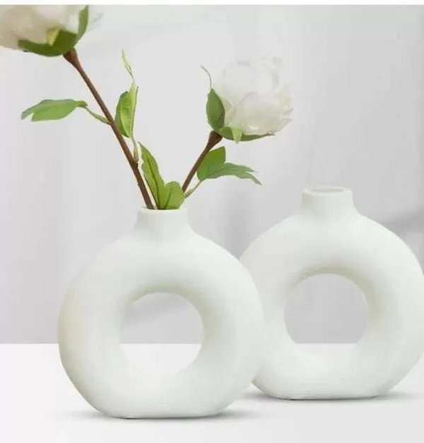 White_Donut_Shaped_Ceramic_Flower_Vase