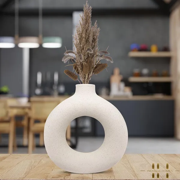 White_Donut_Shaped_Ceramic_Flower_Vase_Set_Matte_Finish_Pampas_Grass_Vase