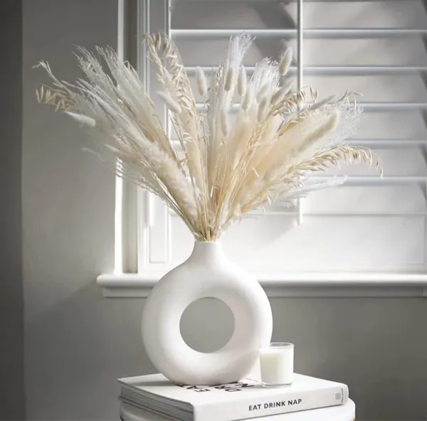 White_Matte_Finish_Donut_Shaped_Ceramic_Flower_Vase_6_inch