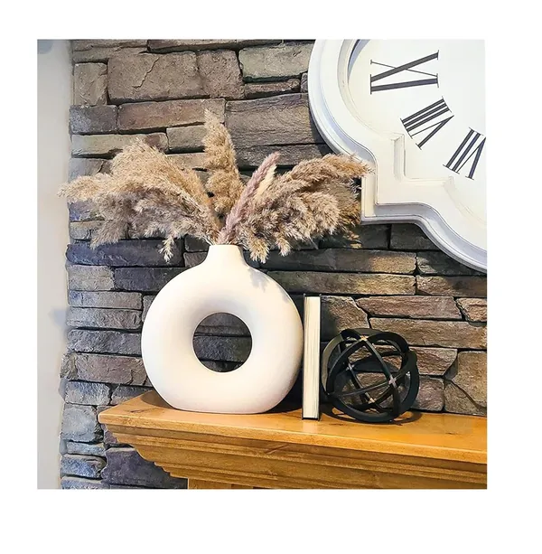 White_Matte_Finish_Donut_Shaped_Ceramic_Flower_Vase_6_inch