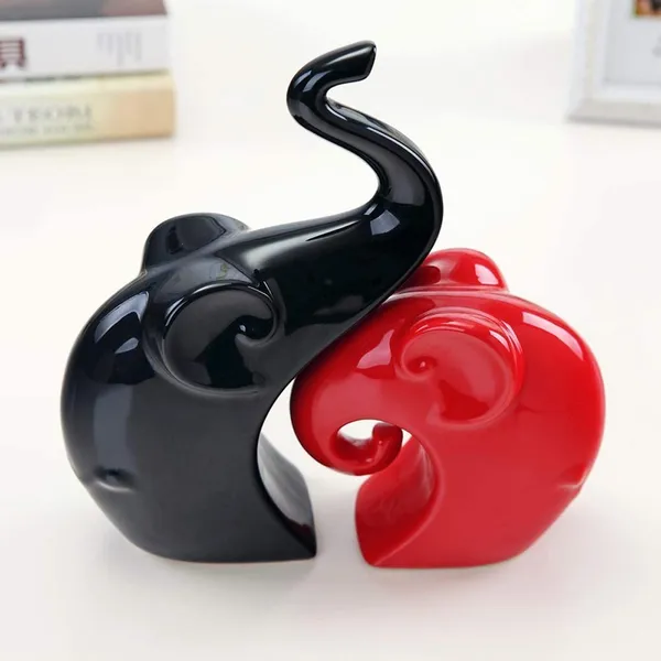 Black_And_Red_Home_Decor_Lucky_Charm_Elephant_Couple_Piano_Finish_Ceramic_Figures_Set_Of_2_Piece_Red