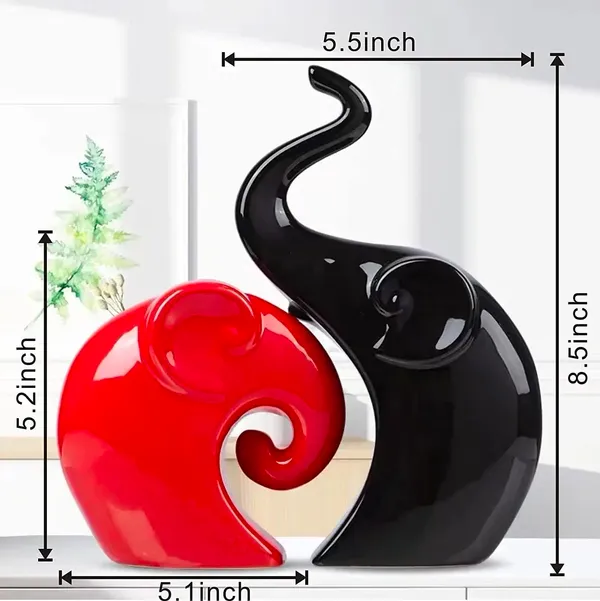 Black_And_Red_Home_Decor_Lucky_Charm_Elephant_Couple_Piano_Finish_Ceramic_Figures_Set_Of_2_Piece_Red