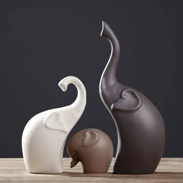 Multicolor_Elephant_Family_Matte_Finish_Ceramic_Figures_Set_Of_3_Piece_Matte_Brown