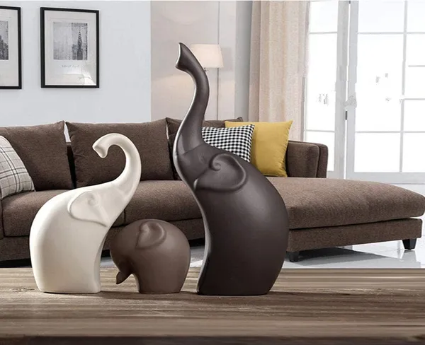 Multicolor_Elephant_Family_Matte_Finish_Ceramic_Figures_Set_Of_3_Piece_Matte_Brown