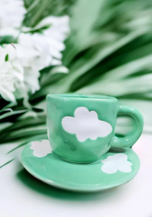 Green_Cute_Ceramic_Coffee_Mug_With_Saucer_Unique_Irregular_Design