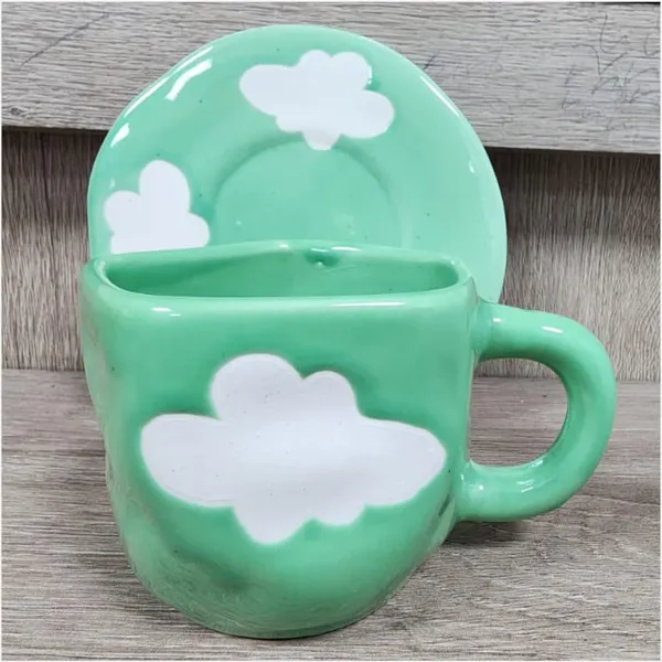Green_Cute_Ceramic_Coffee_Mug_With_Saucer_Unique_Irregular_Design
