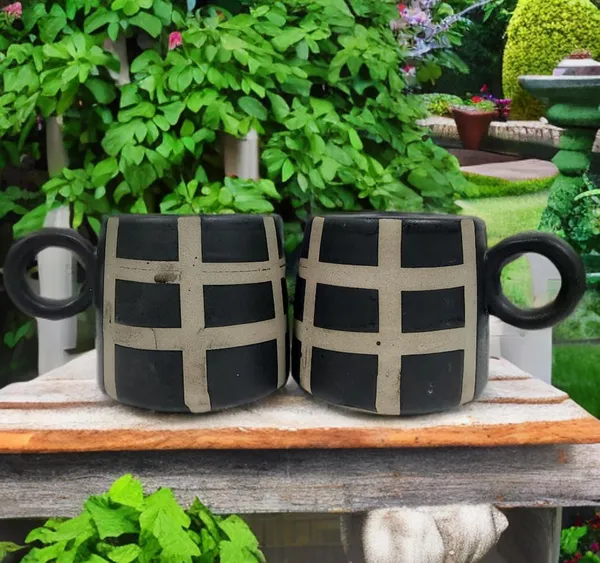 Black_And_Beige_All_New_Check_Print_Premium_Cup_Set_L_Pack_Of_2_Ceramic