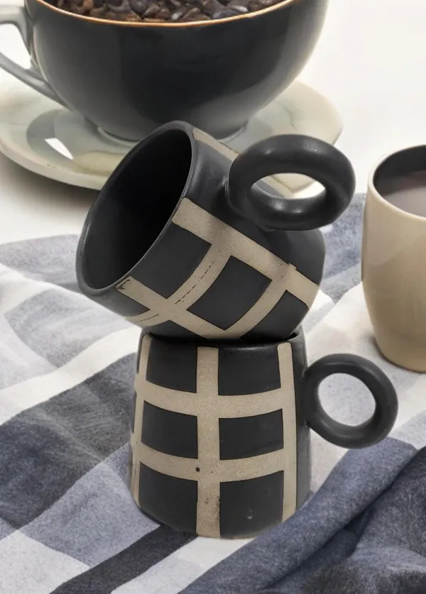 Black_And_Beige_All_New_Check_Print_Premium_Cup_Set_L_Pack_Of_2_Ceramic