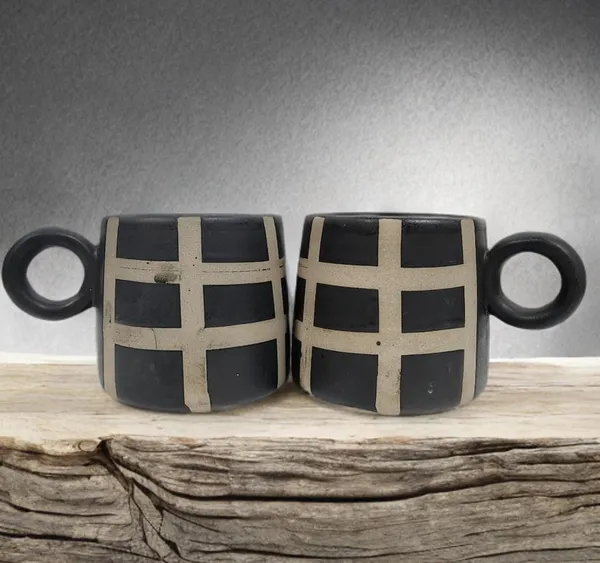 Black_And_Beige_All_New_Check_Print_Premium_Cup_Set_L_Pack_Of_2_Ceramic