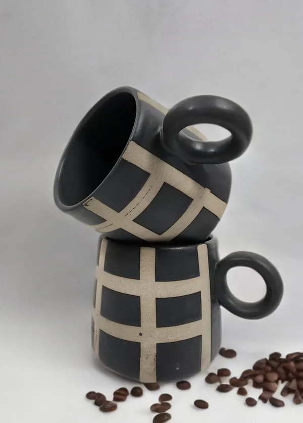 Black_And_Beige_All_New_Check_Print_Premium_Cup_Set_L_Pack_Of_2_Ceramic