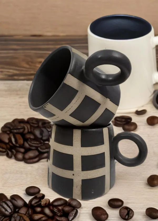 Black_And_Beige_All_New_Check_Print_Premium_Cup_Set_L_Pack_Of_2_Ceramic