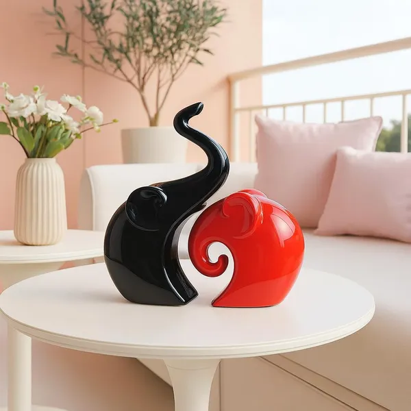 Black_And_Red_Home_Decor_Lucky_Charm_Elephant_Couple_Piano_Finish_Ceramic_Figures_Set_Of_2_Piece_Red