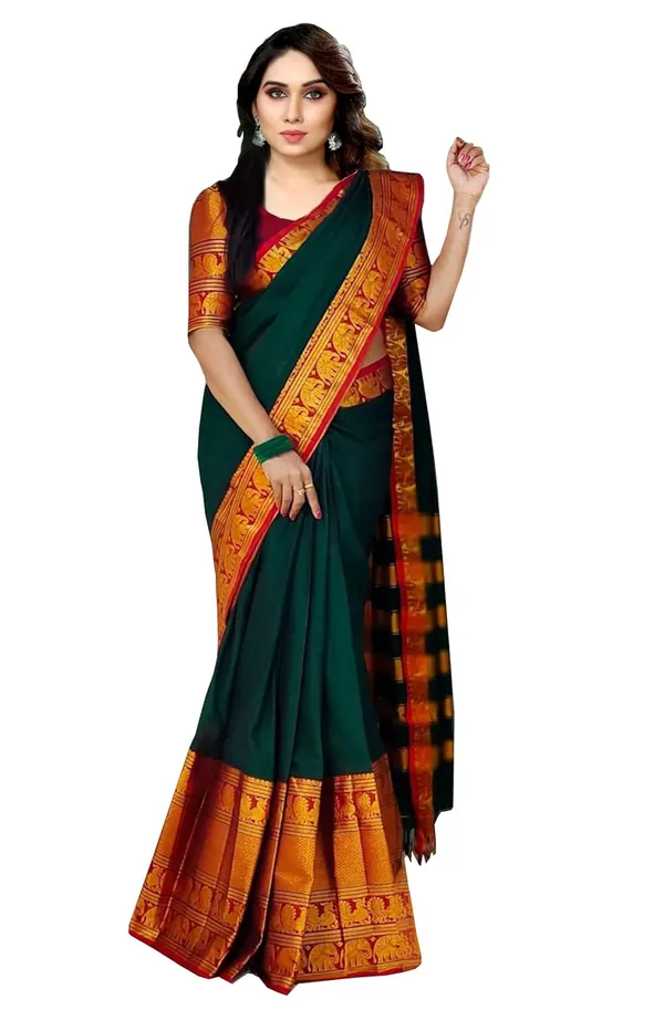 Bottle_Green_Cotton_Narayanpet_Cotton_Saree_For_Women