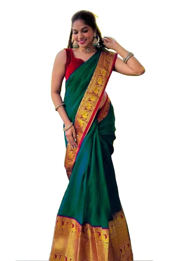 Bottle_Green_Cotton_Silk_Narayanpet_Cotton_Silk_Saree_For_Women