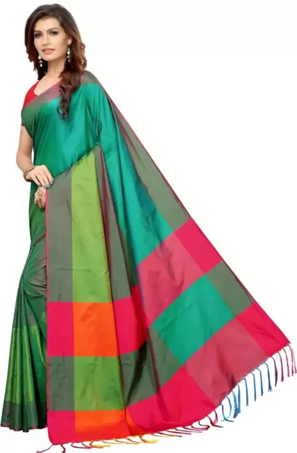 Green_Cotton_Blend_Printed_Chiffon_Saree_For_Women