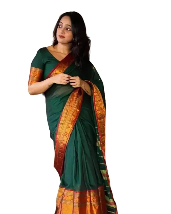 Green_And_Golden_Chiffon_Printed_Chiffon_Saree_For_Women