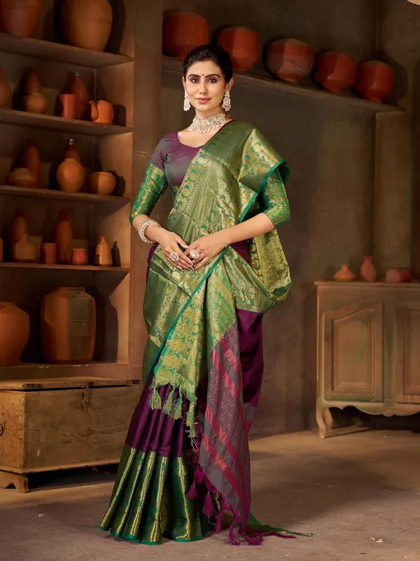Wine_Cotton_Pochampally_Cotton_Saree_For_Women