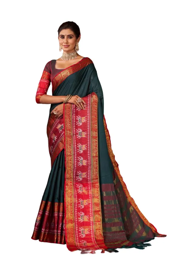 Dark_Blue_Cotton_Pochampally_Cotton_Saree_For_Women
