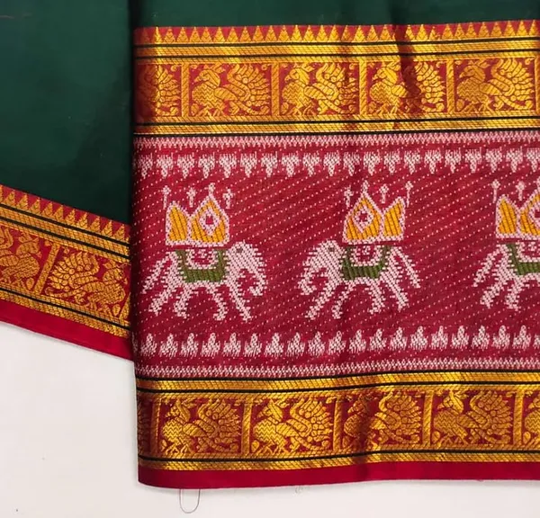 Bottle_Green_Mercerised_Cotton_Narayanpet_Cotton_Silk_Saree_For_Women
