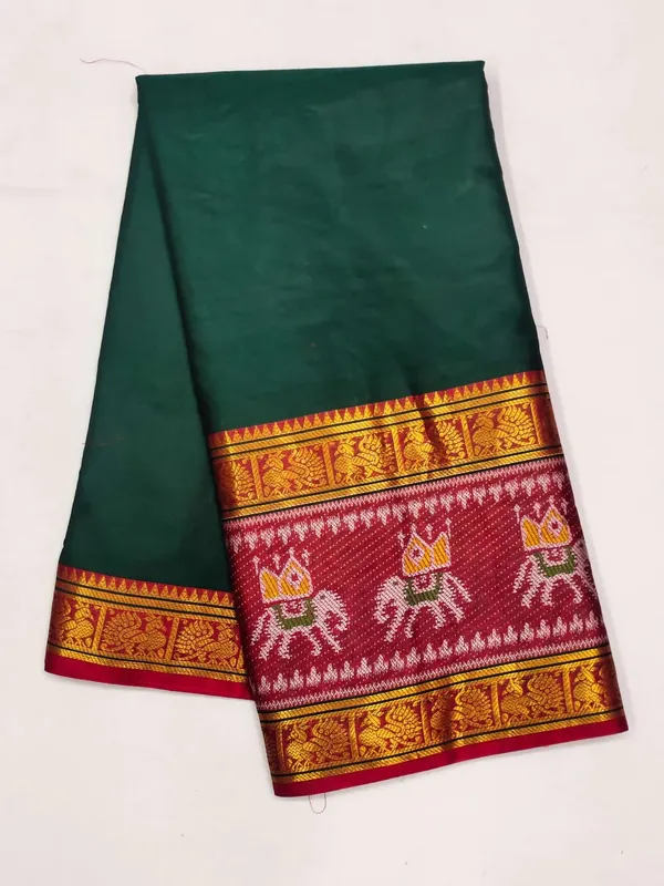 Bottle_Green_Mercerised_Cotton_Narayanpet_Cotton_Silk_Saree_For_Women