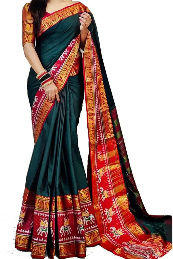 Bottle_Green_Mercerised_Cotton_Narayanpet_Cotton_Silk_Saree_For_Women
