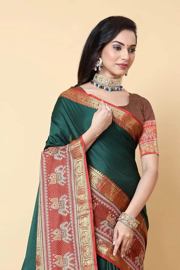 Bottle_Green_Cotton_Silk_Cotton_Silk_Saree_For_Women