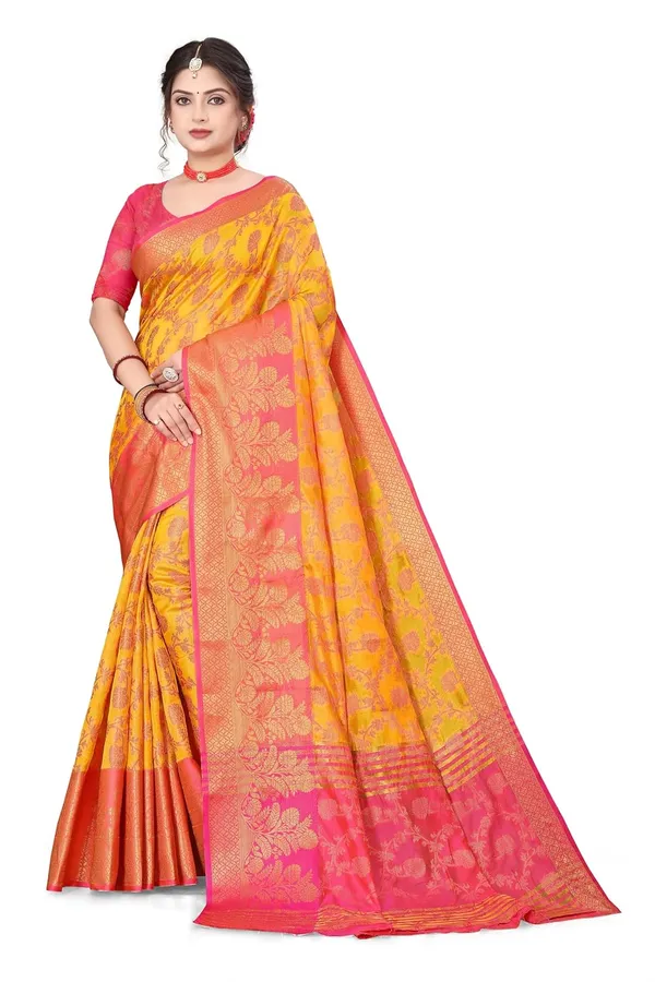 Light_Orange_Silk_Banarasi_Organza_Saree_For_Women