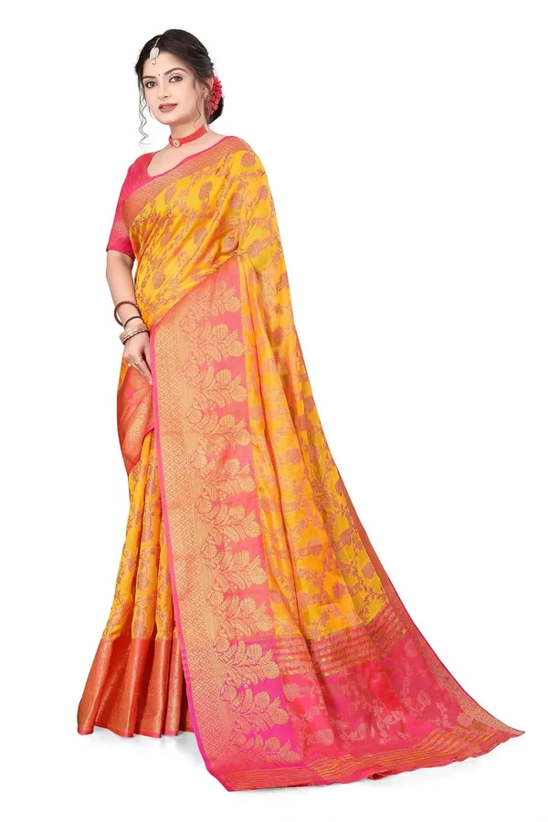 Light_Orange_Silk_Banarasi_Organza_Saree_For_Women
