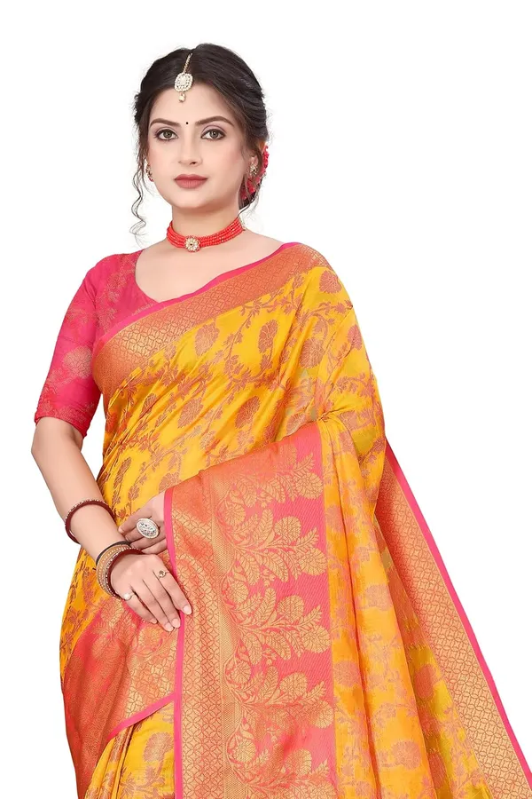 Light_Orange_Silk_Banarasi_Organza_Saree_For_Women