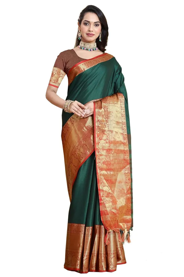 Bottle_Green_Cotton_Silk_Kanjivaram_Cotton_Silk_Saree_For_Women