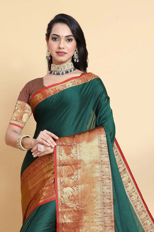Bottle_Green_Cotton_Silk_Kanjivaram_Cotton_Silk_Saree_For_Women