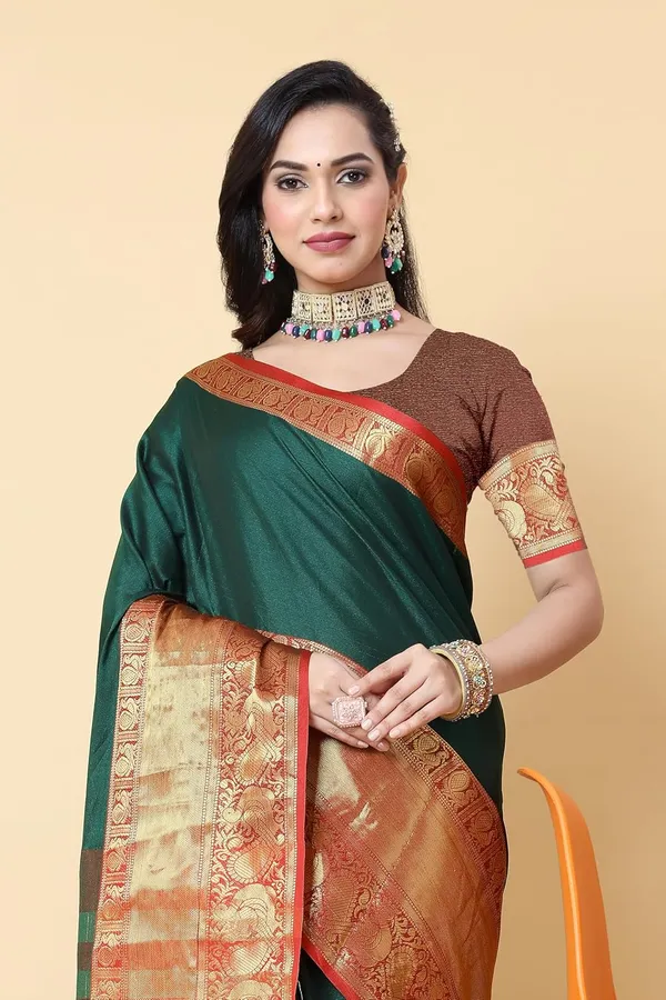 Bottle_Green_Cotton_Silk_Kanjivaram_Cotton_Silk_Saree_For_Women