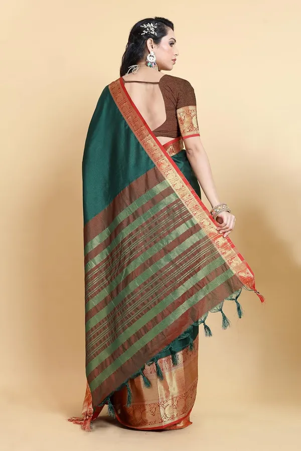 Bottle_Green_Cotton_Silk_Kanjivaram_Cotton_Silk_Saree_For_Women