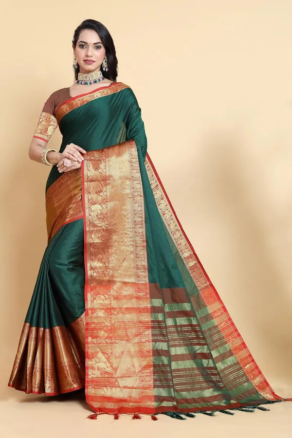 Bottle_Green_Cotton_Silk_Kanjivaram_Cotton_Silk_Saree_For_Women