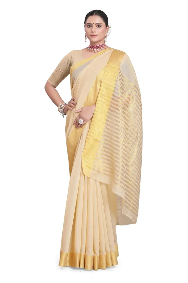 Beige_Cotton_Blend_Chiffon_Georgette_Saree_For_Women