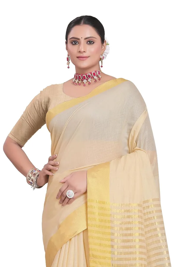 Beige_Cotton_Blend_Chiffon_Georgette_Saree_For_Women