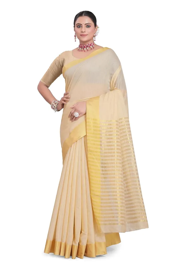 Beige_Cotton_Blend_Chiffon_Georgette_Saree_For_Women