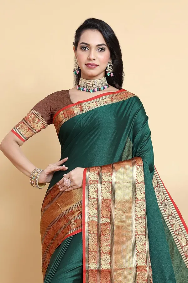 Bottle_Green_Cotton_Silk_Cotton_Silk_Saree_For_Women