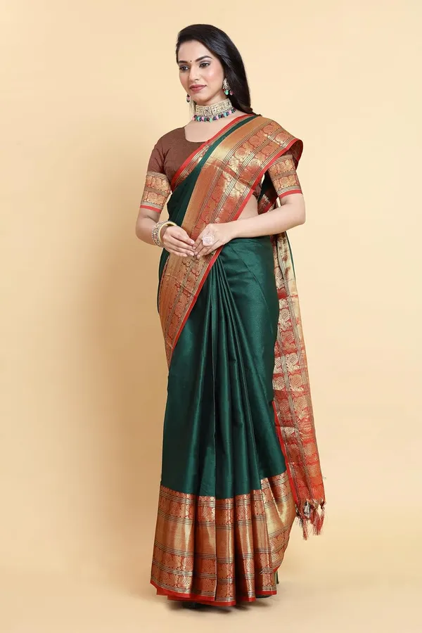 Bottle_Green_Cotton_Silk_Cotton_Silk_Saree_For_Women