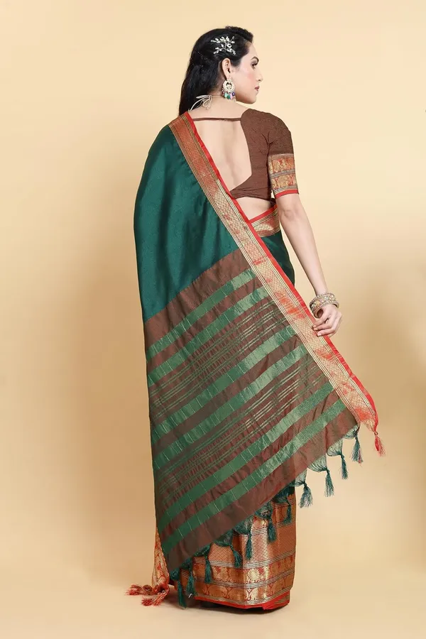 Bottle_Green_Cotton_Silk_Printed_Chiffon_Saree_For_Women
