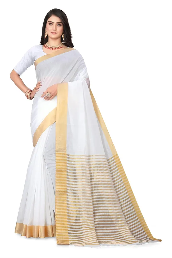 White_Cotton_Blend_Kerala_Kasavu_Saree_For_Women